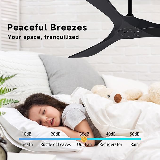 Bigzone 60" Black Ceiling Fan No Light, Energy Efficient DC Motor, 3 Brown Balsa Wood Blades, Wood Ceiling Fan with Remote Control, Reversible Blades