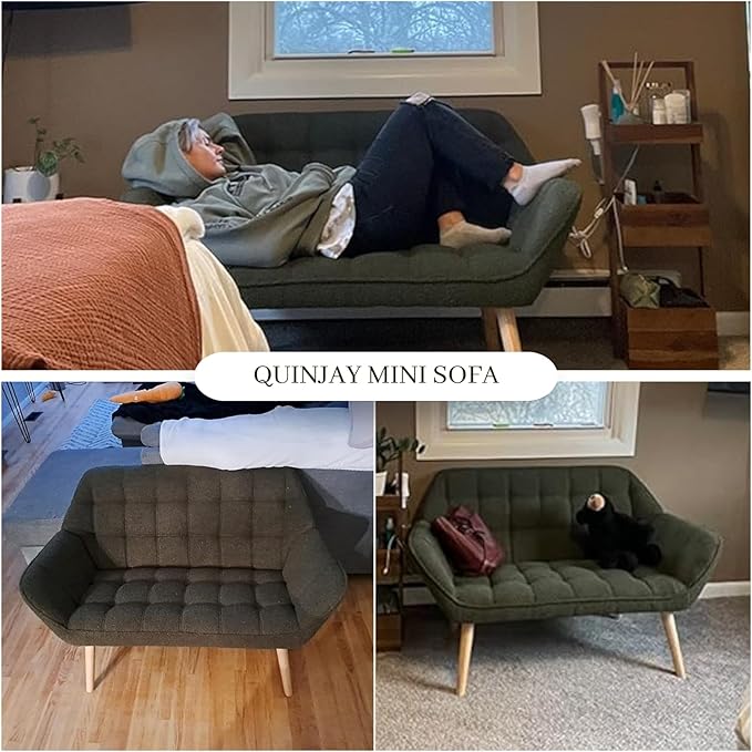 48" Small Loveseat for Small Spaces, Modern Sherpa Mini Sofa Couch 2-Seater Velvet Love Seat with Quilting Back and Gold Legs for Living Room/Bedroom, Cream