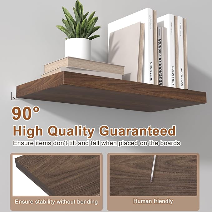 12 Inch Deep Floating Shelves for Wall 1 Pack Floating Shelves Large Storage Space Wall Mount Shelf for Living Room Kitchen Bathroom 24" W x 12" D x 1.2" H Walnut
