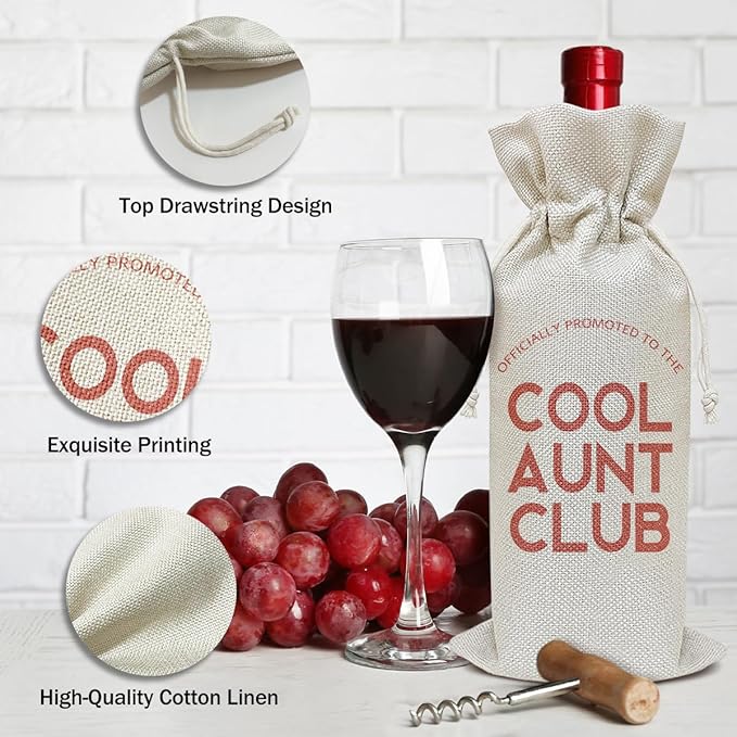 Aunt Wine Bag, Aunt Gift Birthday Gifts for Women Aunt Auntie Sister Bestie Friends, Party Favor Wine Champagne Gift Bag With Drawstring -08