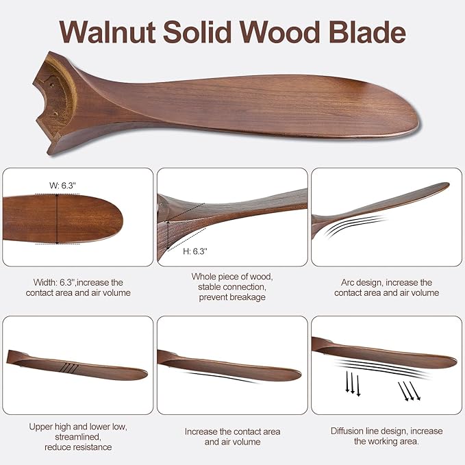 52" Ceiling Fans with Lights, 52 inch Ceiling Fan with Lights, High cfm Quiet 3 Blade Wood Walnut Ceiling Fan, Large Modern Ceiling Fan with Remote, Propeller Fans for Patios,Dark Walnut