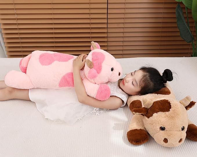 25.6 inch 5 lbs Cow Weighted Stuffed Animals, Large Weighted Plush Animal, Cute Plush Toy Pillow, Soft Kawaii Plushie Gifts for Adults, Kids, Boys and Girls(Pink)