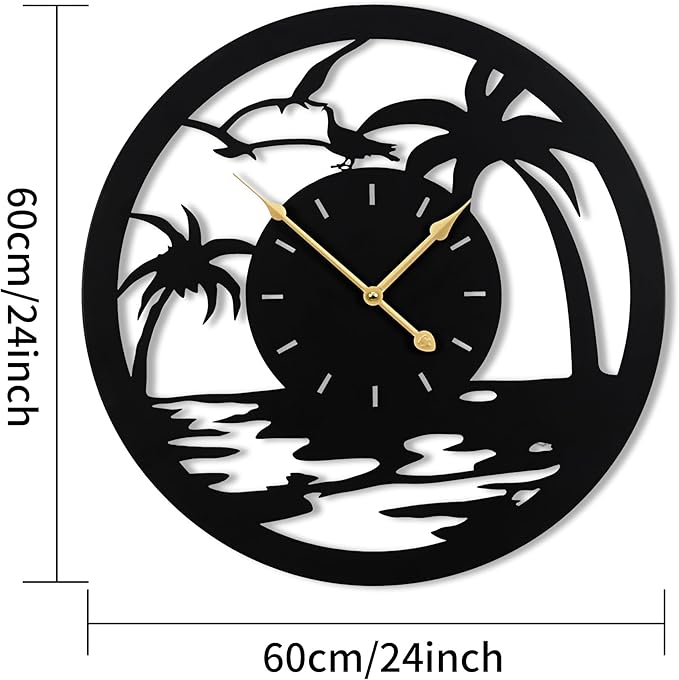 24inches/60cm Large Wall Clocks Battery Powered No Ticking Silent Round Black Modern Unique Metal Wall Clocks Suitable Living Room Kitchen Bedroom Fireplace Office Farmhouse。