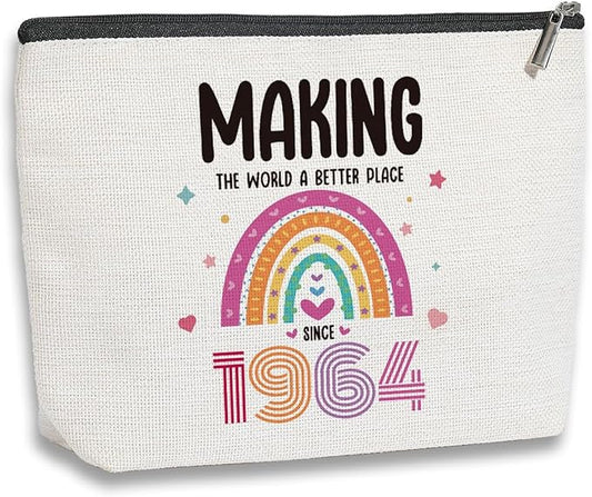 60th Birthday Gifts for Women, 60 Years Old Birthday Gifts Makeup Bag for Mom, Grandma, Friend, Sister, Travel Toiletry Makeup Organizer Zipper Pouch - Making The World a Better Place Since 1964