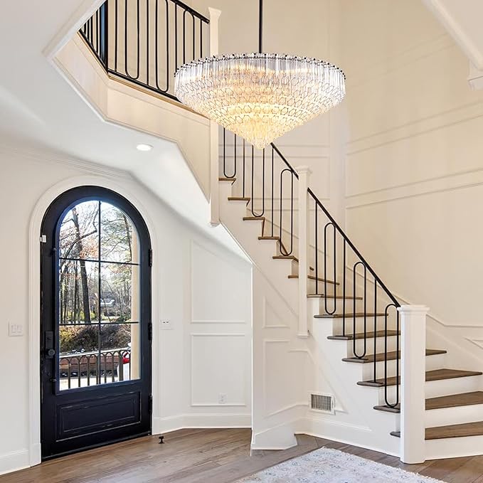 30" Modern Dining Room Chandeliers, 13-Light Clear Crystal Chandeliers, Dimmable Blown Glass Chandelier for Living Room, Round Large Chandelier for High Ceiling, Bedroom, Entryway, Staircase