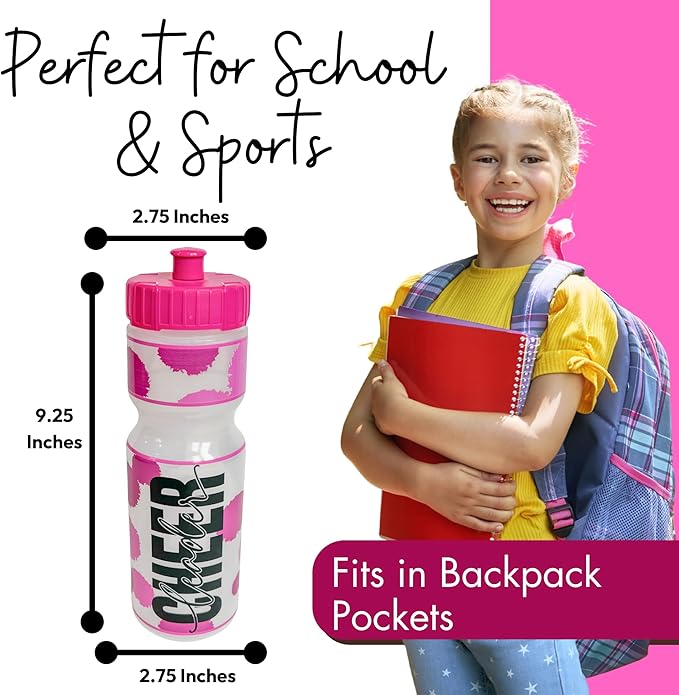 50 Strong Kids Water Bottle | 22 oz. BPA- Free Sports Squeeze Water Bottles with Pull Top Cap |Perfect Water Bottle for School | Reusable & Durable for Boys & Girls | Made in USA (Cheerleader)