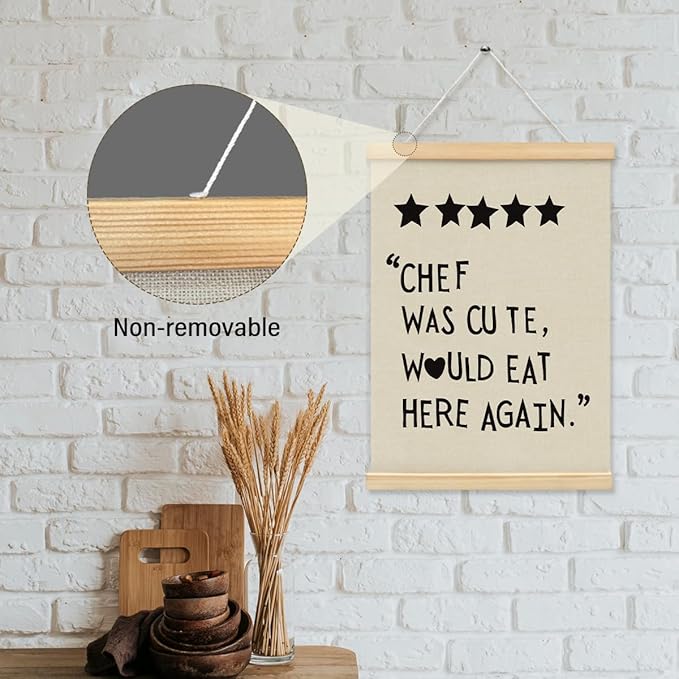 BIWSHA Cute Kitchen Canvas Poster Framed Hanger 12x16 Inch,Funny Five Star Rating Poster，Black Kitchen Quotes Decor Chef Was Cute Print, Chef Signs Decoration Trendy Cooking Art