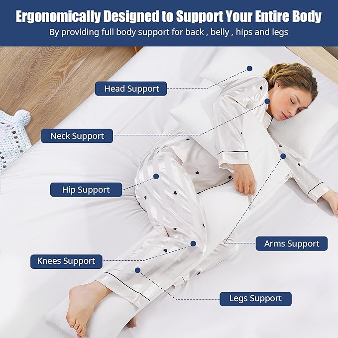 BALAPET Body Pillows for Side Sleeper with Arm Hole, Contour Full Body Pillow for Adults Pregnancy Maternity, Fluffy Hugging Body Pillow for Side Pillow, White Curved Shaped Pillow
