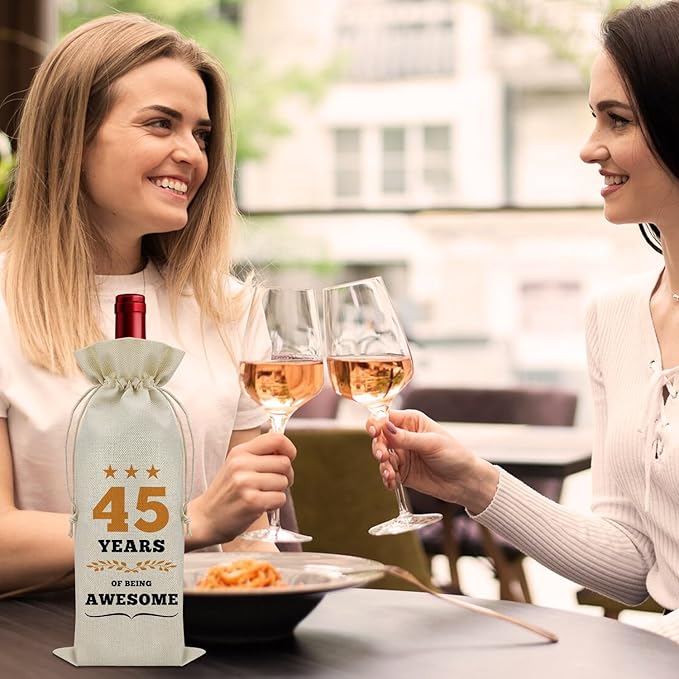 45th Birthday Gifts for Women Men Wine Bag 45 Year Old Birthday Gifts for Her Him 45 Year Work Anniversary Decorations Wine Bottle Decoration Bag Born in 1979 Wine Accessories Gifts for Wine Lovers