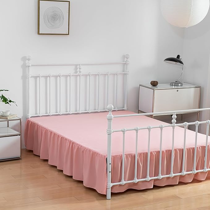 Bed Skirt Full Size Ruffled Bed Skirts with Split Corners, 14 Inch Drop Dust Ruffle Bed Skirt with Platform, 14 Inch, Blush