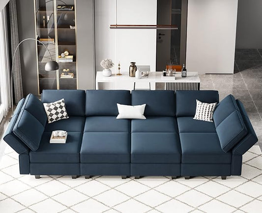 Belffin Modular Sectional Sofa with Storage Chaises Sectional Sleeper Sofa Couch 8 Seat Sectional Bed Blue