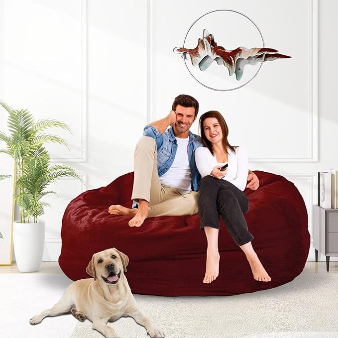 Bean Bag Chair for Adults 4FT,Soft Removable Cover for Teens/Girls Bedroom,Fluffy Giant Round Floor Beanbag Lounger Chairs (No Filler,Claret)