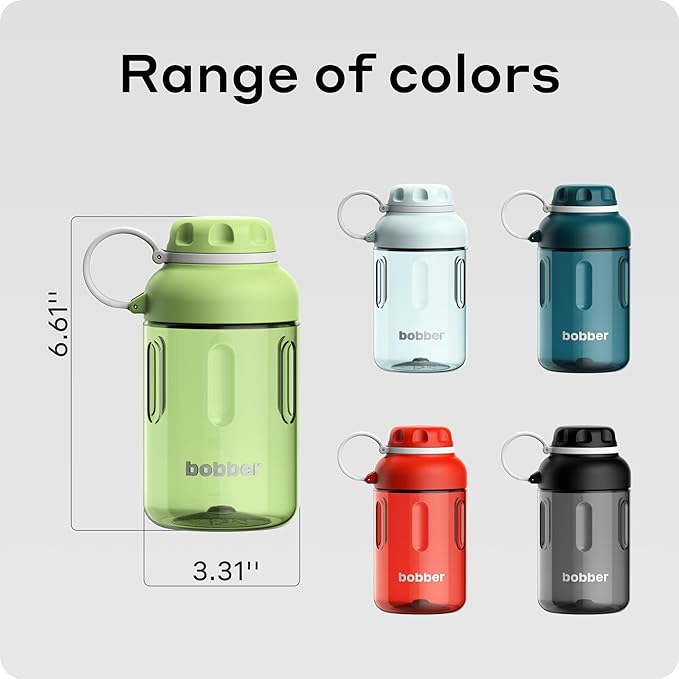 BOBBER 20 oz Tritan Water Bottle with Ice Strainer & Strap — BPA Free, Leak Proof & Dishwasher Safe Wide Mouth Hard Plastic Water Bottle — Stylish Plastic Water Bottles for Women, Men, Workout (Green)