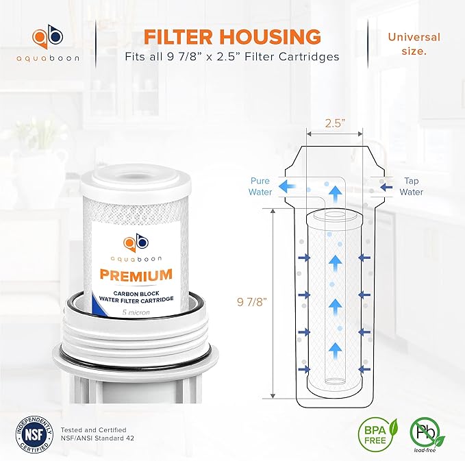 Aquaboon 5 Micron Water Filter 10 x 2.5 - Premium Carbon Block Water Filter - Carbon Water Filter Cartridges - Whole House Water Filter Cartridge Replacement Compatible with FXWTC, WFPFC8002, 1 Pack