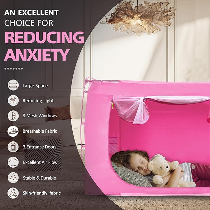 Bed Tent Bed Canopy Bunk Twin Size Tents for Adult and Kids- Portable Dream Tent Indoor Sleeping Tents 70% Blackout with 3 Doors Breathable Big Space Tents