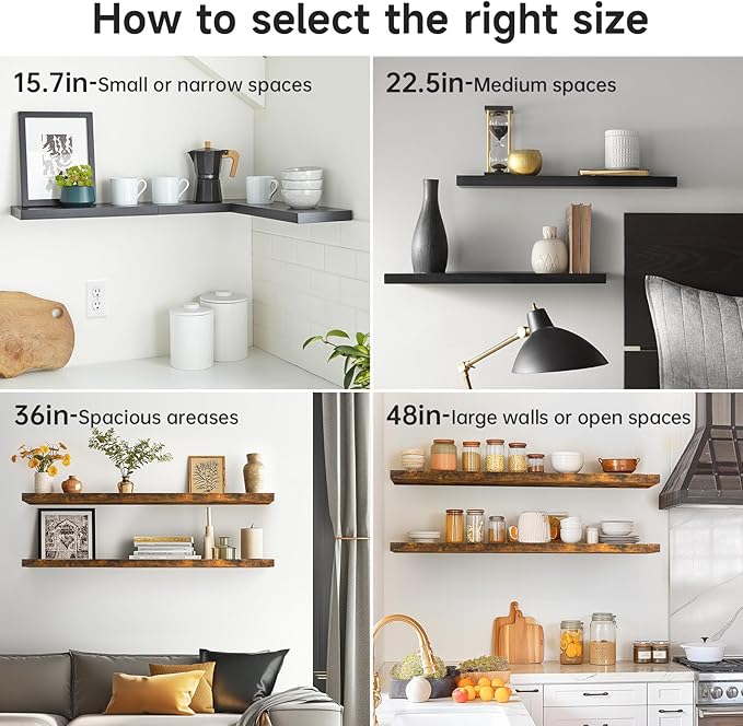 BAYKA Floating Shelves for Wall, 36 inches Wall Mounted Rustic Wood Shelves for Bathroom, Bedroom, Living Room, for Storage/Decor with 30lbs Capacity（Rustic Brown,Set of 3