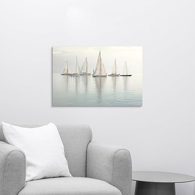 ARTISTIC PATH Coastal Sailboat Canvas Wall Art - Nautical Sailing Picture Ocean Ship Prints Sea Level Boat Painting Artwork for Bedroom