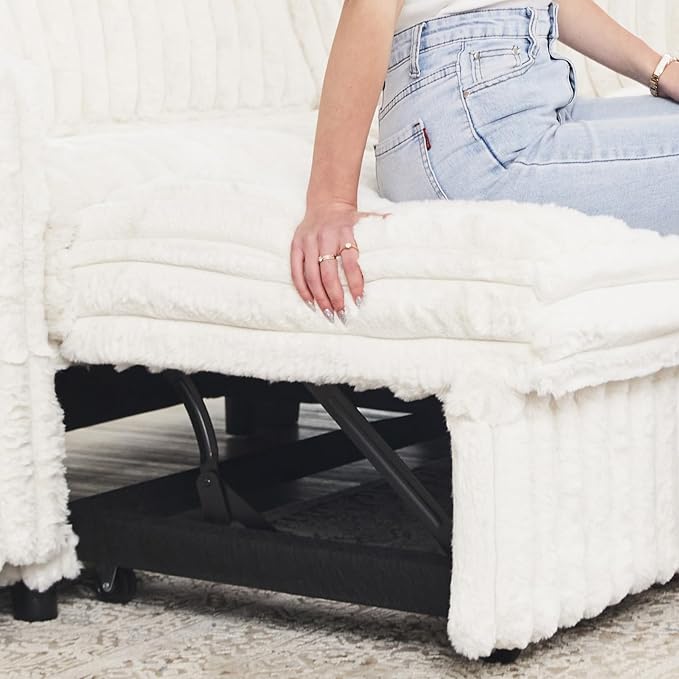 Belffin Modular Sectional Sleeper Sofa with Pull Out Couch Bed Corduroy Double Chaise with Storage White Couch