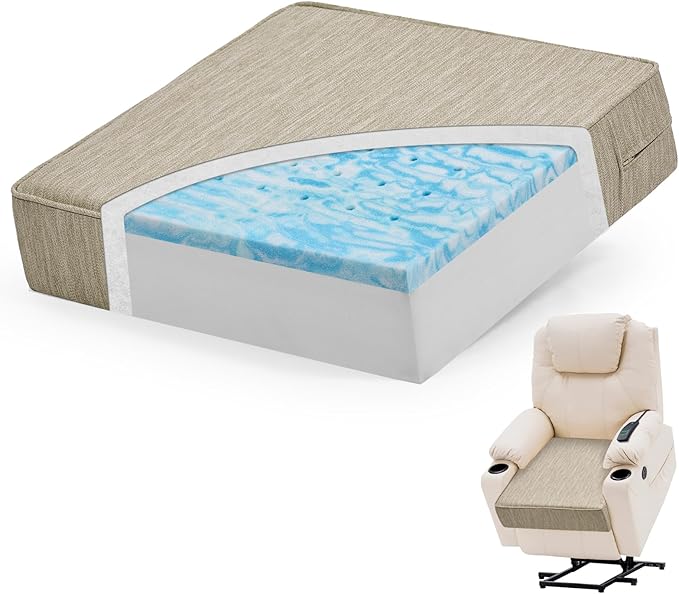 baibu Extra Large 20"x20"x5" Dual-Layer Memory Foam Chair Seat Cushion for Recliner, Couch, Armchair with Textured Washable Cover, Non-Slip Base for Tailbone Pain & Pressure Relief, Beige