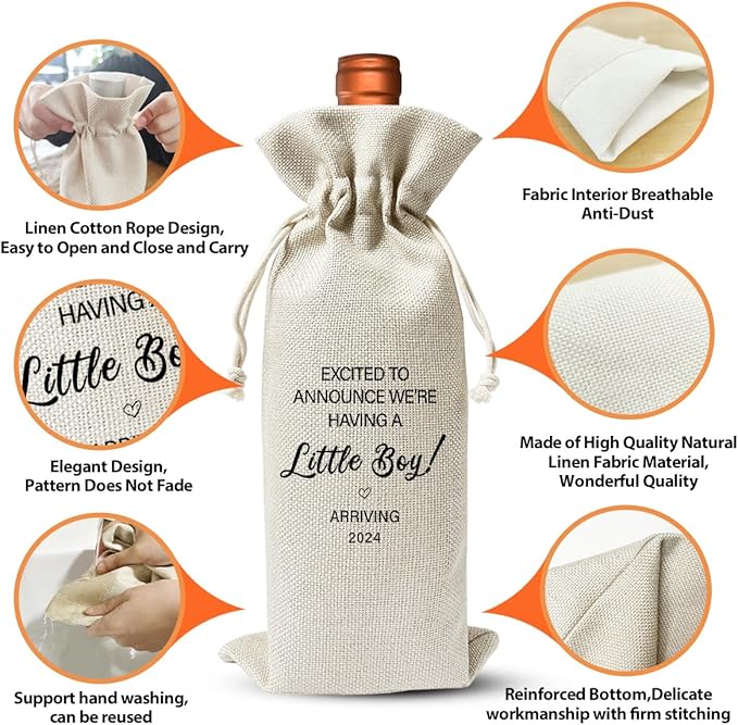 Baby Announcement Wine Gift Bag for New Grandpa Grandma Uncle Aunt 2024, Religious Pregnancy Announcement 2024, Baby Shower or Party Decor, New Dad Mom Gift 2024, Gender Neutral Baby Announcement