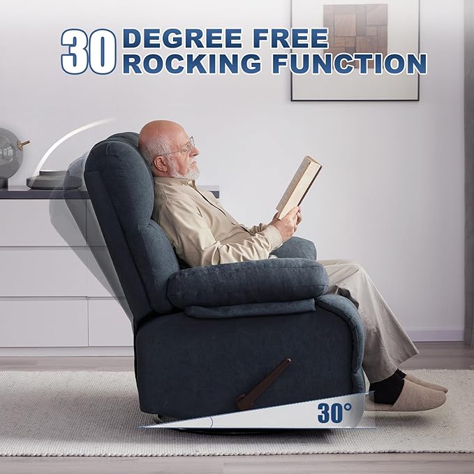 2PCS Oversized Recliner Chair, 360° Swivel Rocker Recliner for Big Man, Extra Wide Manual Recliner, Overstuffed Soft Rocking Sofa Chair for Living Room(Grey)