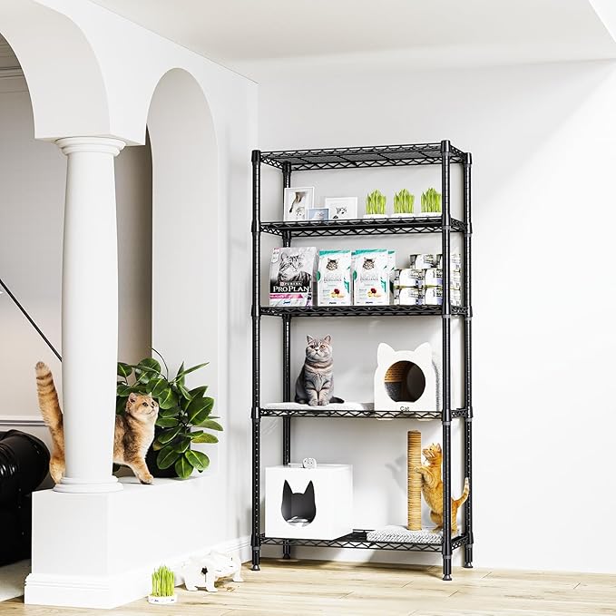 1250 lbs 5 Tier Shelf Metal Storage Shelves Shelving Wire Rack Heavy Duty Closet Organizers for Garage Kitchen Bathroom Laundry Black 15.7" D x 33.5" W x 68.5" H