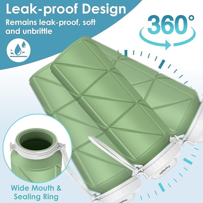 690ML Collapsible Water Bottles Reusable Leak Proof Silicone Water Bottle BPA Free Durable Foldable Sports Bottles & straw 23oz Lightweight Bottle for Gym Hiking Biking Camping Travel Bottle