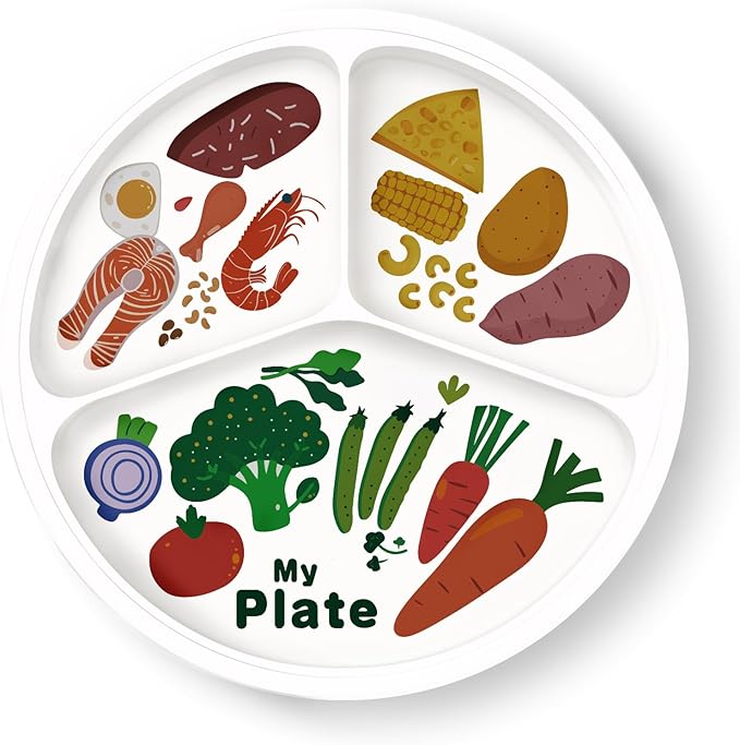 10" 3-Grid Cute Cartoon Portion Control Plate - Melamine, Healthy Nutrition for Weight Loss & Diabetes Management, Ideal for Adults & Teens Kids (1 Pack)