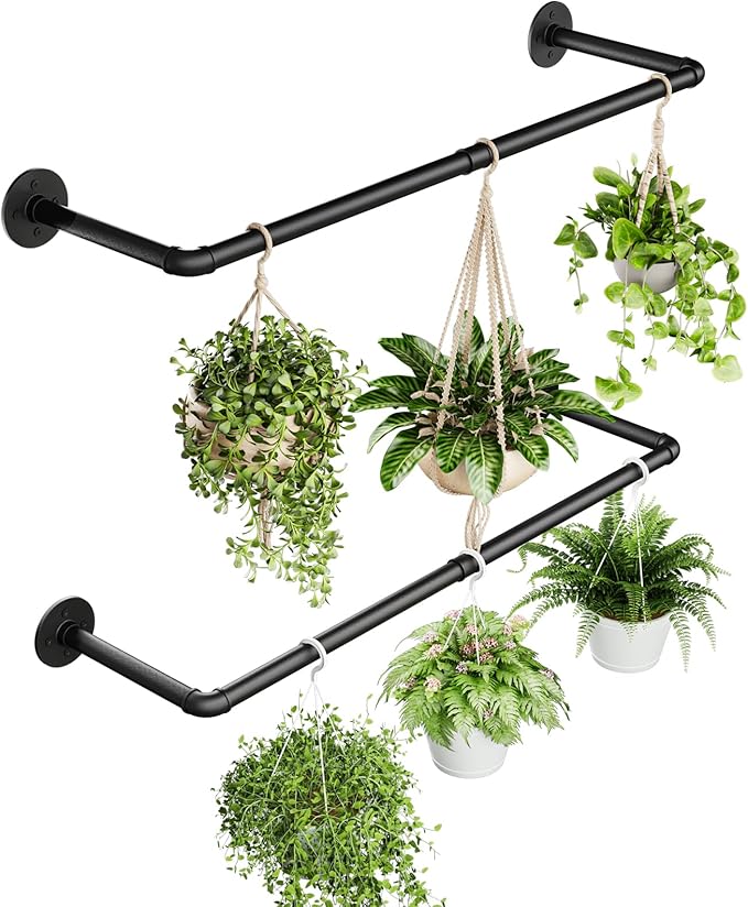 2Pc Hanging Planters for Indoor Plants Plant Hanger Indoor Hanging Plant Holder Black Metal Rod(Pot/Chain/Plant not Included