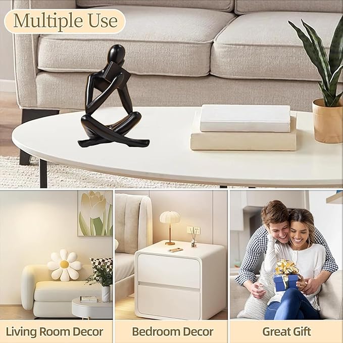 Bookshelf Decor Thinker Statue - Abstract Style Thinker Sculptures Modern Aesthetic Figurine Decoration Statues for Home Decor-Right Thinking-Black