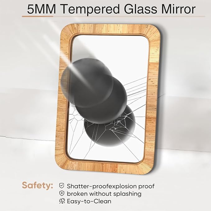 24x36 inch Rattan Rectangular Mirror for Wall, Bohemia Bathroom/Farmhouse Boho Mirrors, Vanity Irragular Decorative Mirror, Suitable for, Nursery, Bedroom, Living Room, Home Decoration