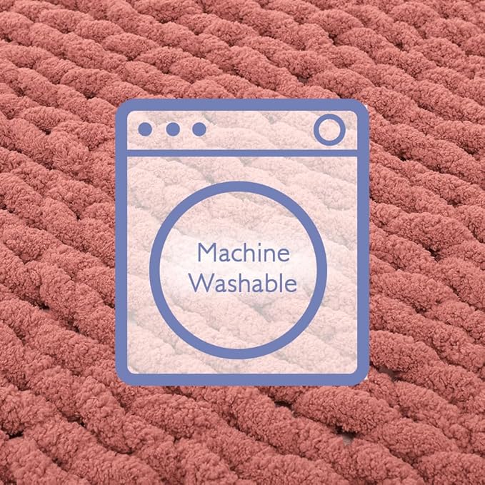 Bigacogo Chunky Knit Throw Blanket for Couch, 40x40 inches, 100% Hand Knitted with Thick Jumbo Chenille Yarn, Cozy Soft Large Rope Knot Cable Crochet Blankets for Sofa Bed Living Room, Antique Red