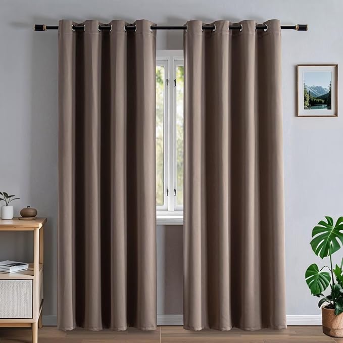 Blackout Curtains 72 Inch Length for Bedroom, Thermal Insulated Blackout Curtains 2 Panels Set, Solid Grommet Privacy Room Darkening Drapes for Living Room Windows(W52 x L72, Khaki)