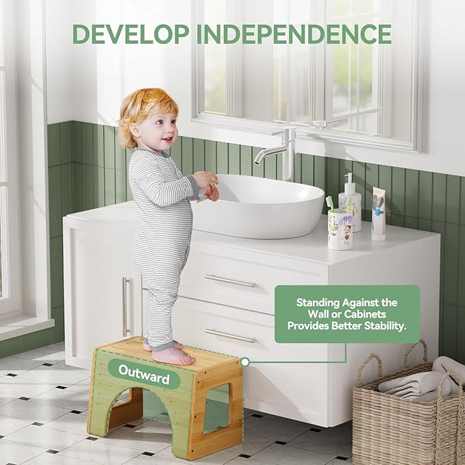 AmazerBath Toilet Stool for Toddler Potty Training, 3-in-1 Sturdy Bamboo One Step Squat Poop Foot Stool, Non-Slip Baby & Kids Potty Step Stool for Bathroom Sink, Kitchen Counter, Bedroom, Closet, 9"