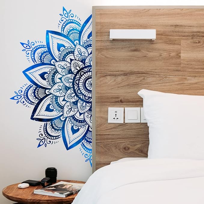 Blue and White Mandala Wall Sticker - Stylish Geometric Decor, 1 Sheet Set