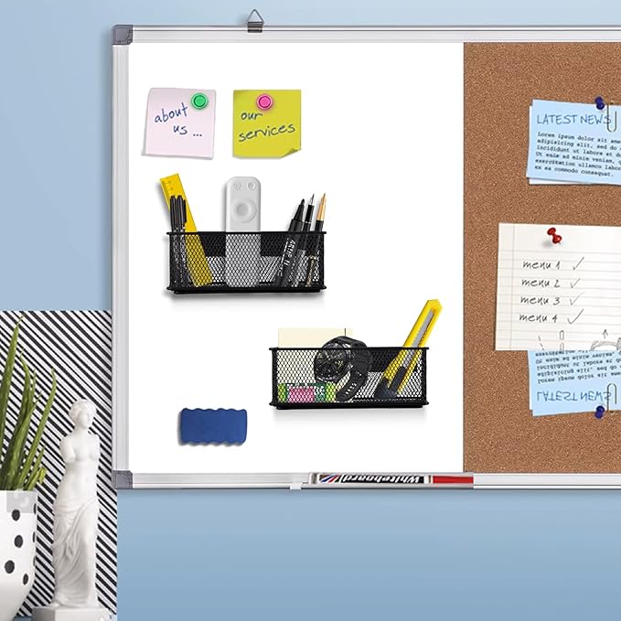 6.29'' × 2.28'' × 2.48 Black Magnetic Basket for Refrigerator Magnetic Pen Holder Locker Organizer for Home Office Accessories Magnetic Basket for Whiteboard，Set of 2