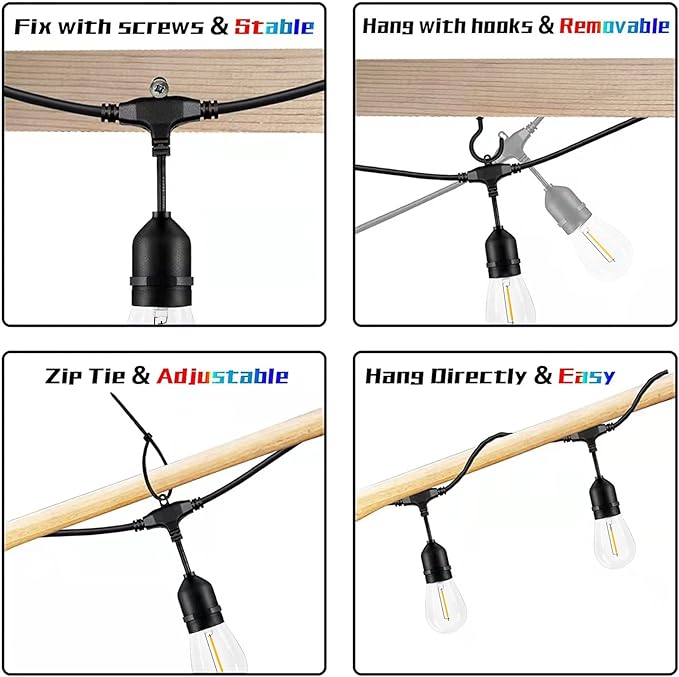 200FT String Lights for Outside LED Patio Lights Outdoor Waterproof with 63 Shatteproof Edison Lights Outdoor String Lights 2200K for Patio Gazebo Pergola Café