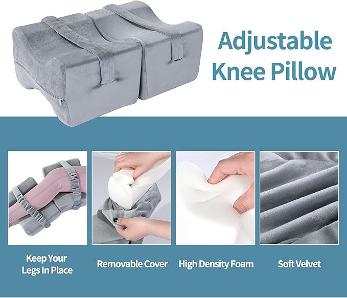 BALAPET Adjustable Shape Knee Pillow for Side Sleepers, Memory Foam Pillow for Between Knees While Sleeping & Aligns Spine, Supportive Bolster Pillow for Relieves Pressure Leg Elevation, Grey