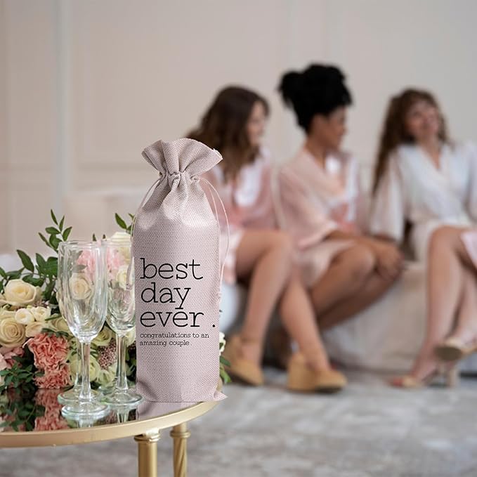 Best Day Ever Mr and Mrs Wedding Gift Engagement Gift Bag For Couples bride/him/her Newly Engaged Gift Wine Tote Bridal Shower Gift