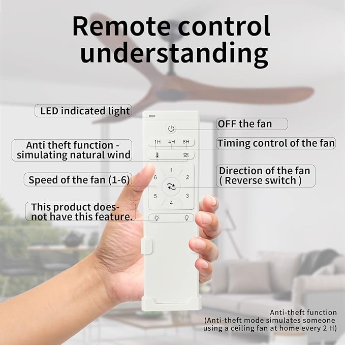 Bigzone 60" Outdoor Ceiling Fan Without Light, Energy Efficient DC Motor, 3 Solid Wood Blades, Wood Ceiling Fan with Remote Control, Reversible Blades