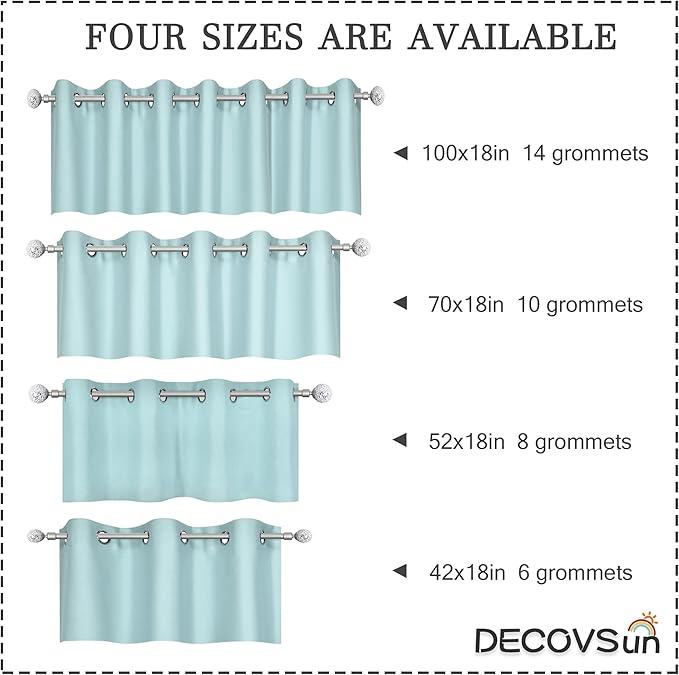 Aqua Valances for Kitchen Windows - Room Darkening Valances for Window with Grommet 100 by 18 Inch,1 Panels 100W x18 L