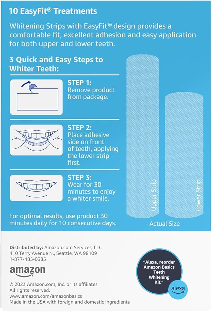 Amazon Basics 10 Day Teeth Whitening Strips Kit, 10 Treatments, 1-Pack (Previously Solimo)