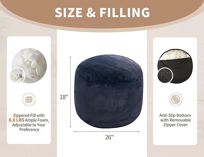 Boho Ottoman Living Room Furniture 26"x18" Round Ottomans Pouf Couch Foot Rest Navy Pouf Ottoman Foot Rest with Foam Chunk Filling Pouffe Ottomans Stuffed Foot Rests Poufs for Couch
