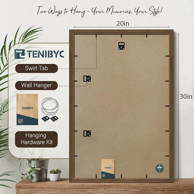 20x30 Poster Frame 3 Pack - Brown Woodgrain, Wood Picture Frame, Wall Gallery Frame - Wall Hanging