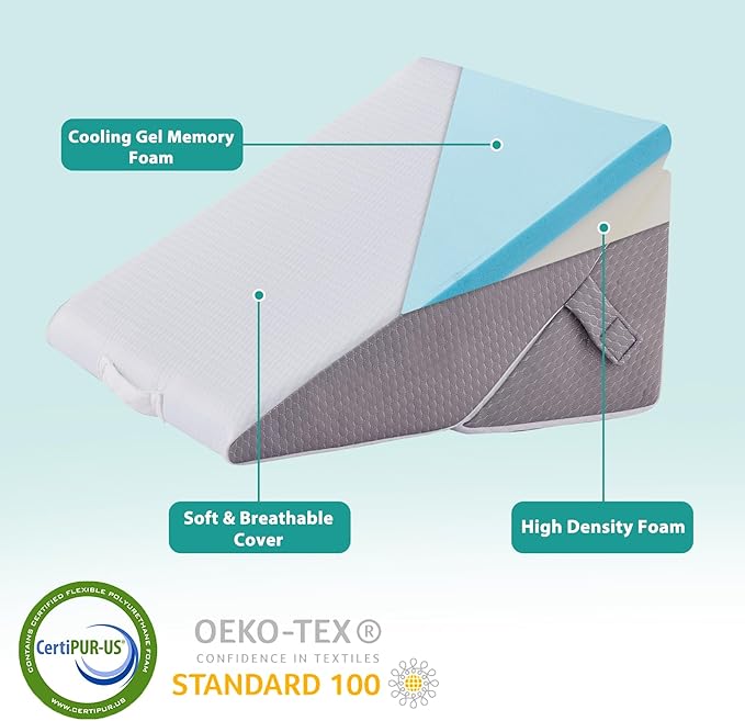 3Pcs Orthopedic Bed Wedge Pillow Set, Foam Wedge Pillow Post Surgery for Back, Leg and Knee Support, Adjustable 9&12 Inch Folding Triangle Pillow for Sleeping, Acid Reflux, Snoring, White/Grey