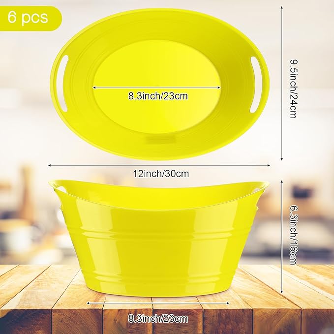 6 Pieces Ice Buckets Bulk, Plastic Ice Buckets with Handles, Oval Storage Tub, Large Capacity Ice Drink Bucket for Party Bar Wine Beer Champagne Beverage Bottle Cooler (Yellow,4.5 Liter)