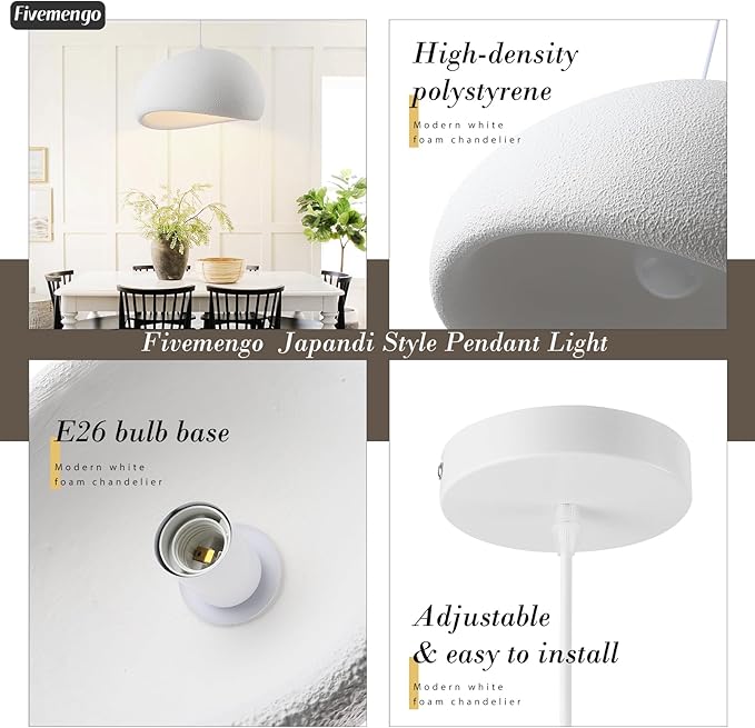 15.7in Wabi Sabi Pendant Lights Kitchen Island Lighting Fixture Ceiling Mount White Modern Japanese Lamp Japandi Chandelier for Dining Living Room Hallway Bedroom Restaurant Hanging Lamp