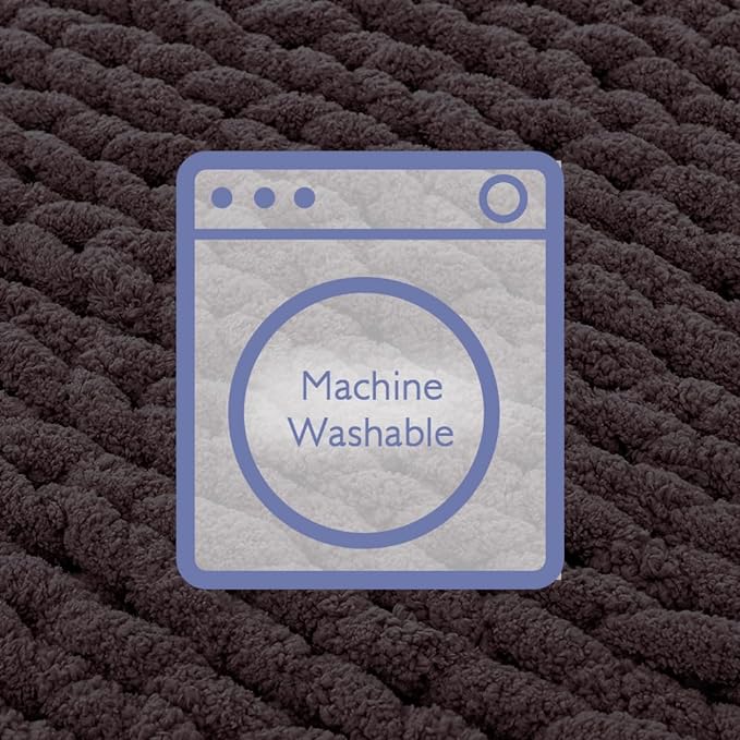 Bigacogo Chunky Knit Throw Blanket for Couch, 40x80 inches, 100% Hand Knitted with Thick Jumbo Chenille Yarn, Cozy Soft Large Rope Knot Cable Crochet Blankets for Sofa Bed Living Room, Chocolate