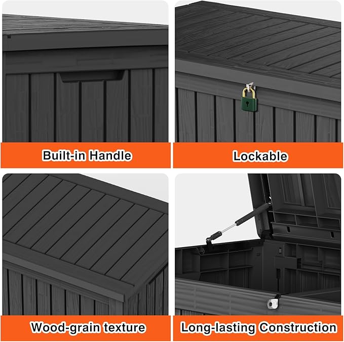 150 Gallon Outdoor Storage Cabinet, Large Outdoor Storage Box for Patio Furniture Covers, Cushion Pillows, Waterproof Deck Box with Lockable Lid for Garden Tools, Pool Accessories, Black