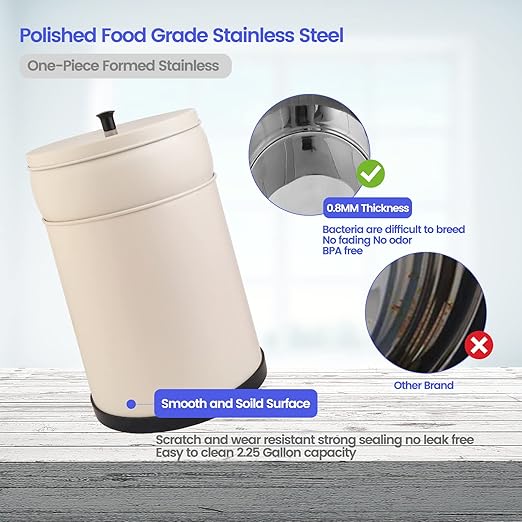 Amwater NSF/ANSI 42&372 Certification 2.25Gallon Stainless Steel Gravity-Fed Filter System,304 Stainless Steel Countertop System